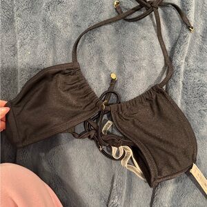 Victoria's Secret Black Shimmer Convertible Halter Bikini Top